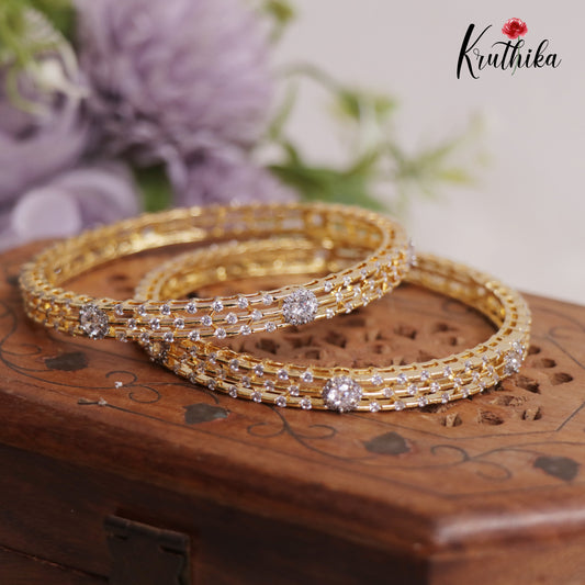 Stunning Diamond-Finish Gold-Tone Bangles B341 (Set Of 2 Bangles)