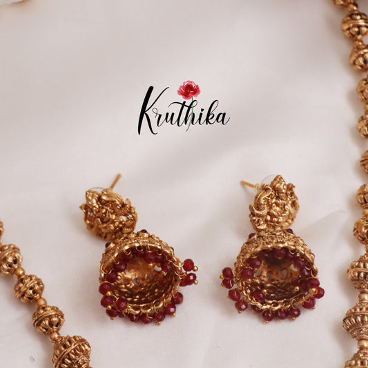 Budget Friendly Simple Lakshmi Pendant Necklace with Ruby Beads Drops NC2291