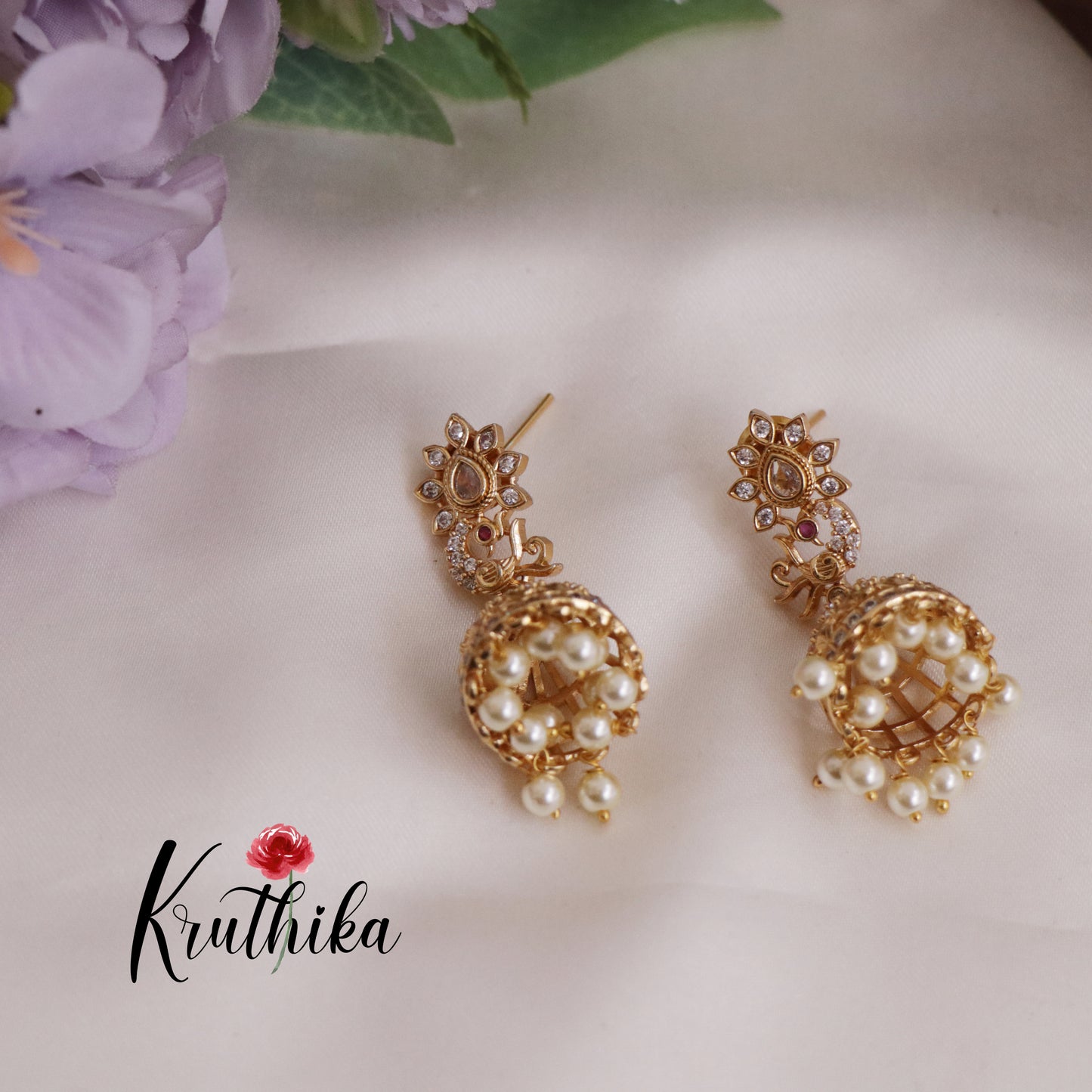 Trendy AD Peacock Jhumkas E715 (Available in 2 Colours)