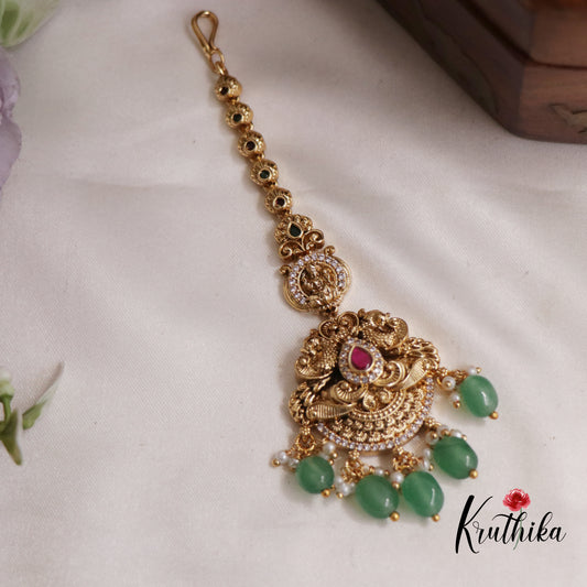 Premium Jadau Antique Teardrop Maang Tikka With Pearl Drops MT296 (Available In 2 Colours)