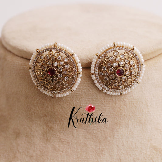 Pretty Antique Round Studs with Pearl Border Ear Studs E637