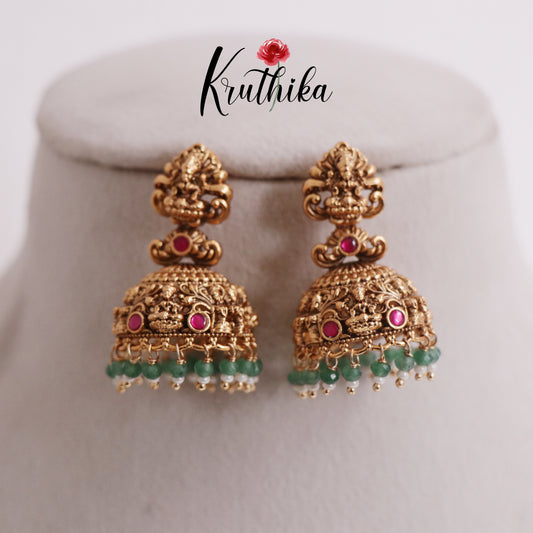 Elegant AD Lakshmi Jhumkas with Beads Drops E714 (Available in 2 Colours)