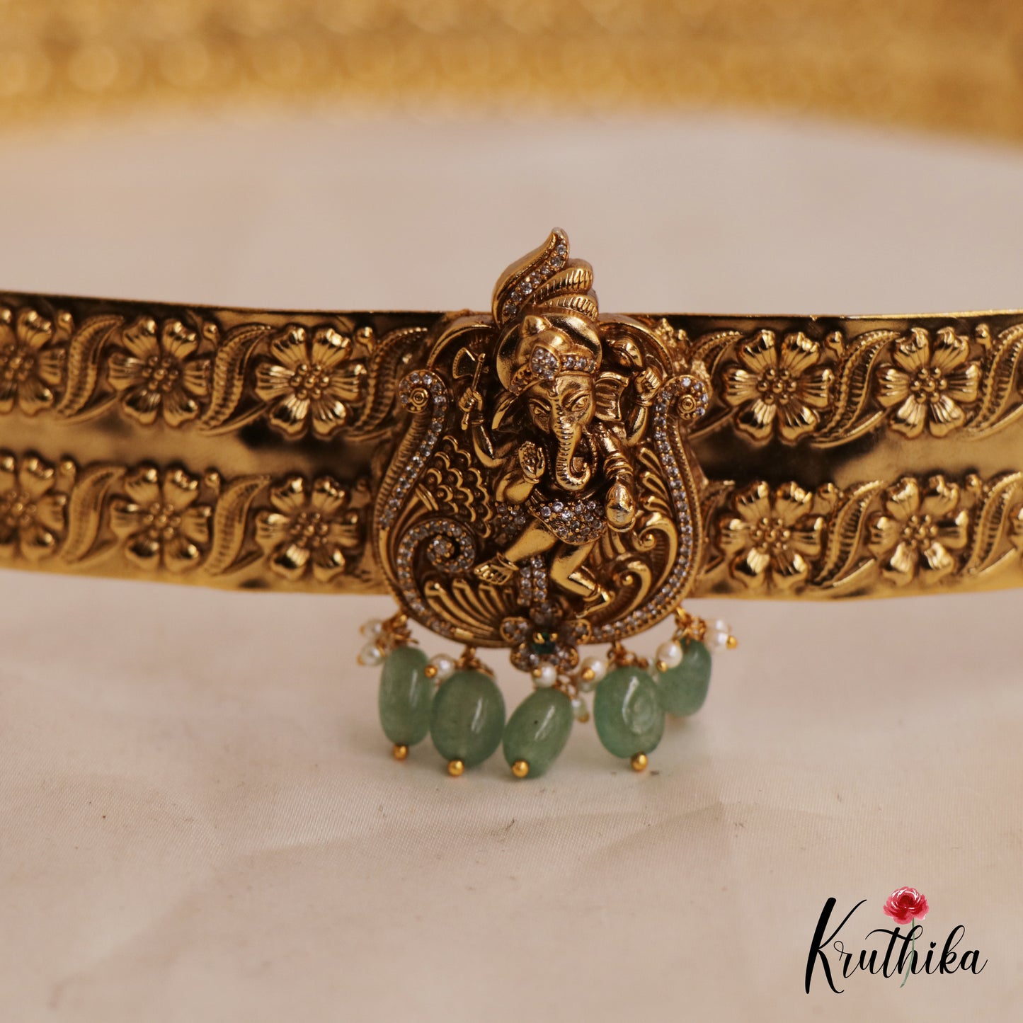 Elegant Antique Nagas Ganesha Hip Belt With Pearl And Bead Drops V323