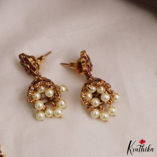 Pretty Floral Motifs Jadau Choker With Pearl Drops NC2971