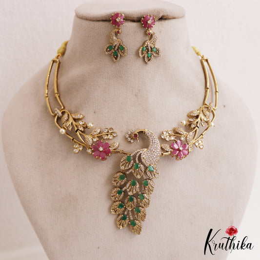 Classic Peacock Floral Motifs AD hasli necklace NC2777