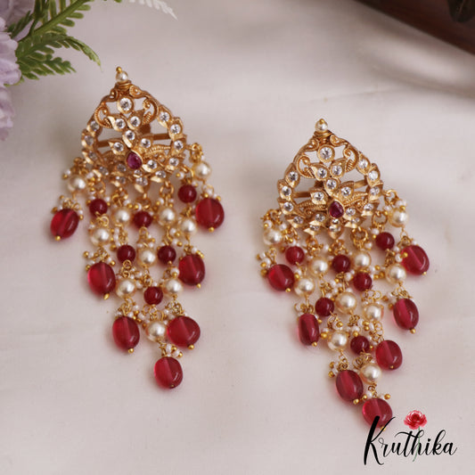 Gorgeous AD Floral Earrings With Pearl And Bead Drops E895 (Available In 2 Colors)