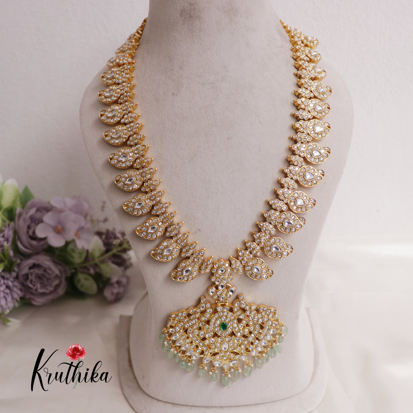 Premium Two-in-One Reversible Mango Jadau Kundan With Beads Haaram LH2009