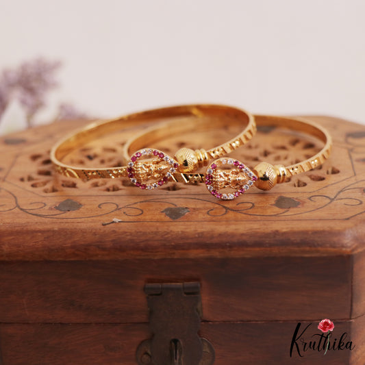 Classic Gold-Tone Lakshmi Motifs Openable Kada B510 (Set Of 2)