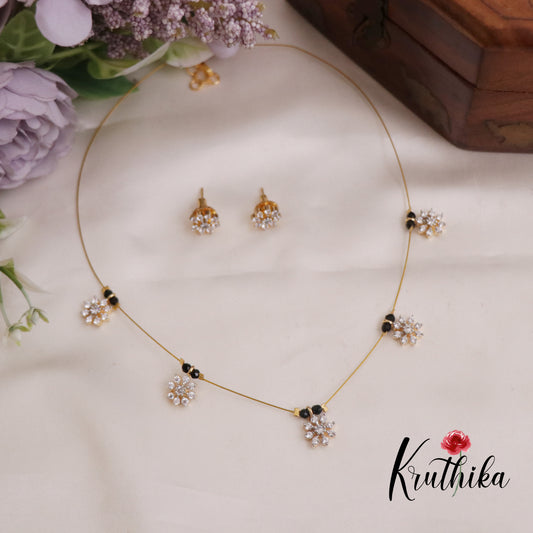 Beautiful CZ Sparkling Black Bead Invisible Chain NC2313