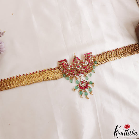 Grand Antique Peacock Lakshmi Coin Jadau Haaram-Cum-Hip Belt LH2209 (Avaialble In 2 Colors)