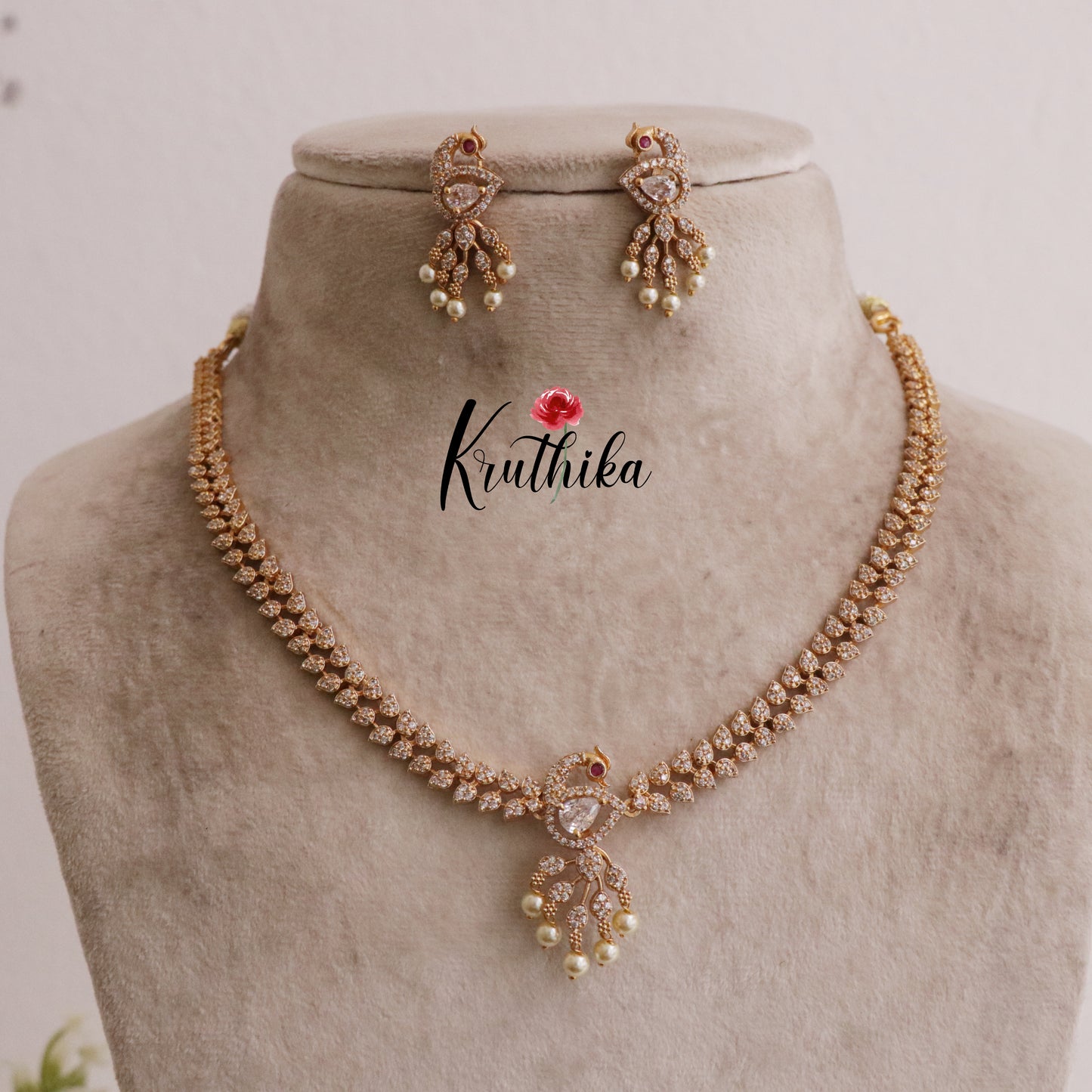 Beautiful AD Peacock Design Necklace with Changeable Stones NC2030