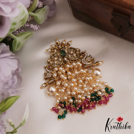 Gorgeous Peacock Motifs Jada Billa With Multi Pearl Strands J324