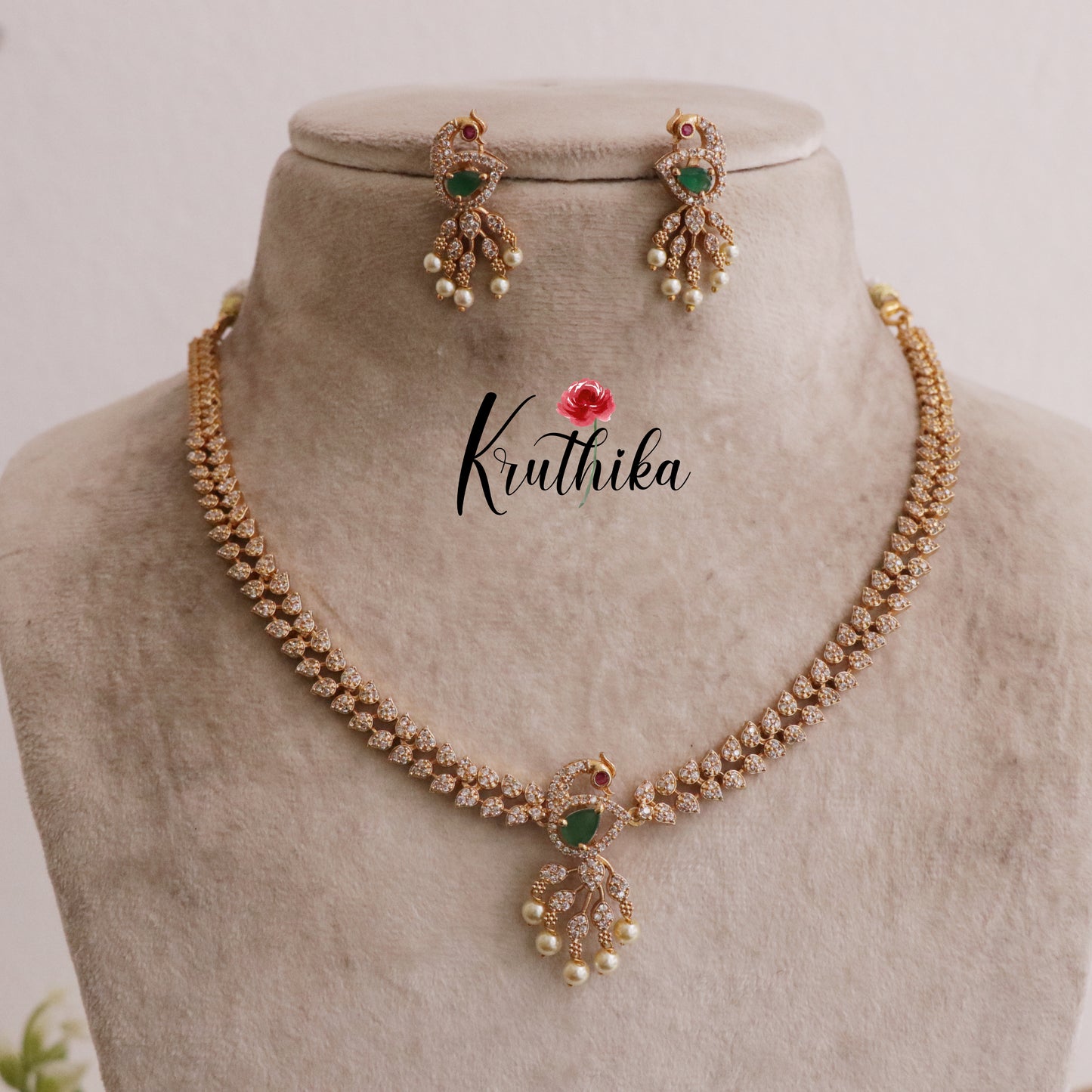 Beautiful AD Peacock Design Necklace with Changeable Stones NC2030
