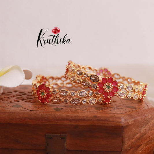 Uncut stones kemp flower bangles B48