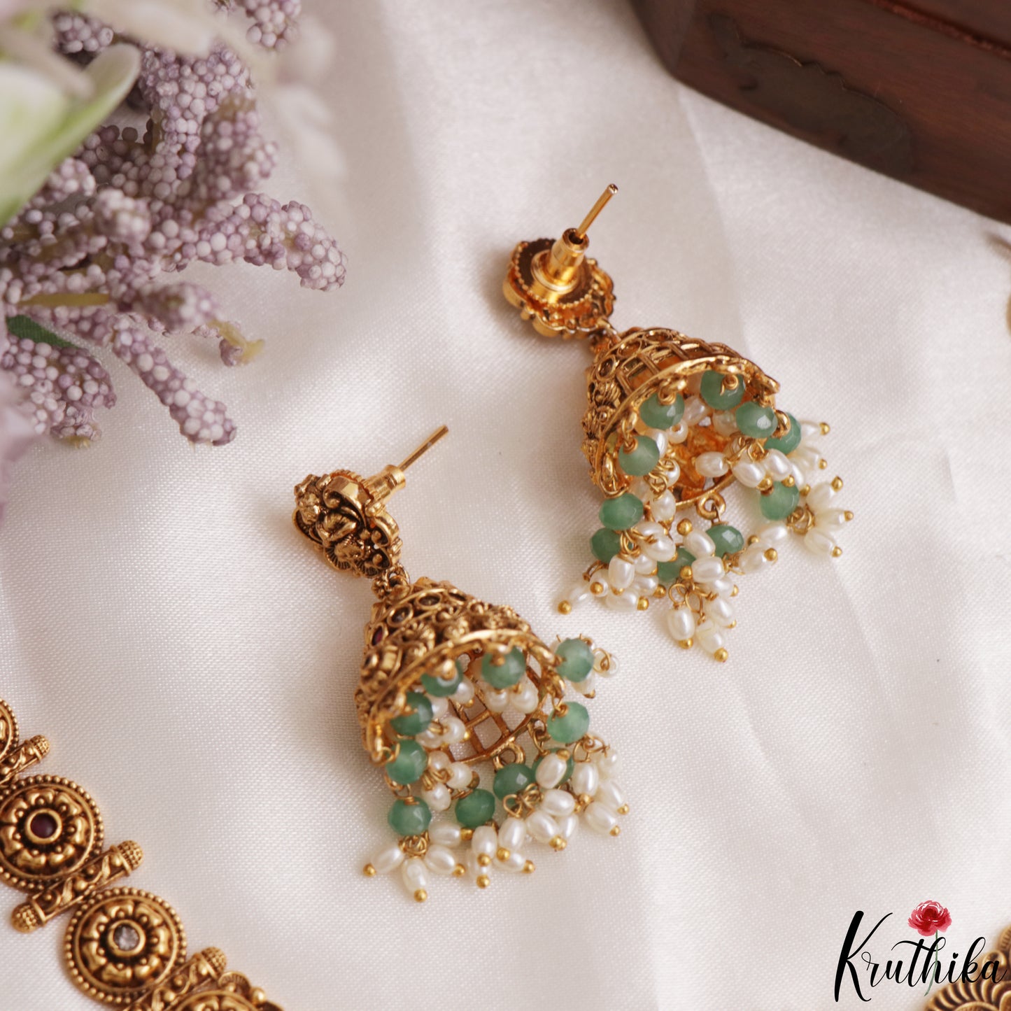 Gorgeous Antique Nagas Lakshmi Peacock Motifs Temple Choker With Pearl Bead Drops NC3116