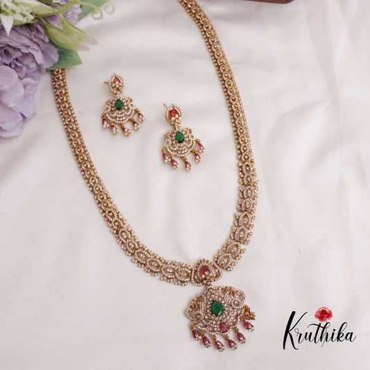 Royal Bridal Emerald & Ruby Peacock Pendant Haaram LH1951