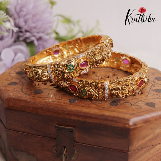 Traditional AD Temple Lakshmi Floral Bangles B345 (Set of 2 Bangles)