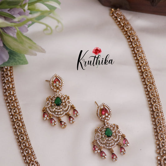 Royal Bridal Emerald & Ruby Peacock Pendant Haaram LH1951