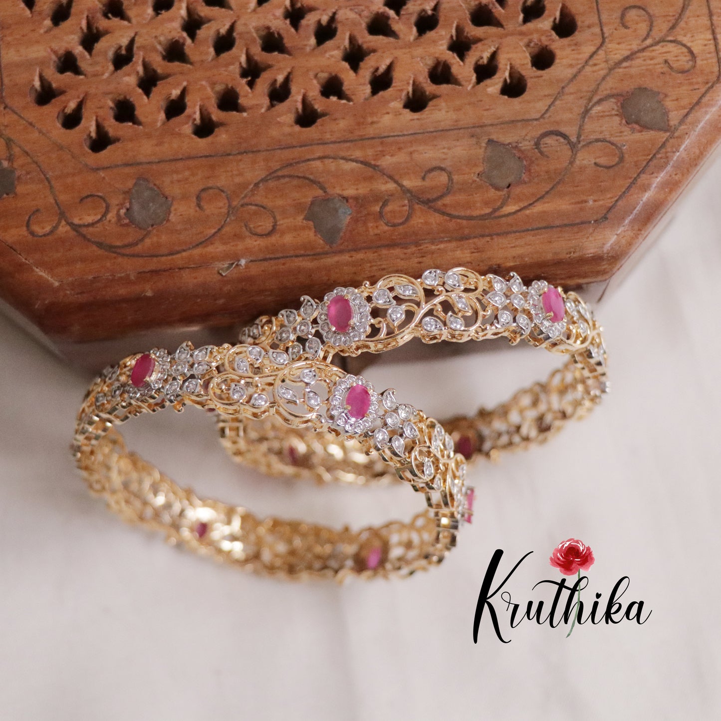 Elegance CZ Sparking Crimson Bangles B226 (Available in 2 Colours)