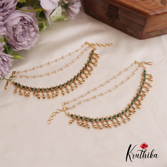 Stunning Kemp Geometric With Gold Bead Drops Triple Layered Earchains EC181