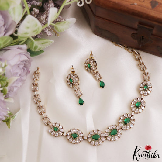 Pretty Floral Motifs CZ Victorian Choker NC3280 (Available In 2 Colors)