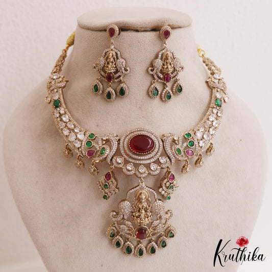 Beautiful Sparkling Lakshmi Teardrop Motifs Gold-Tone AD Necklace NC2786