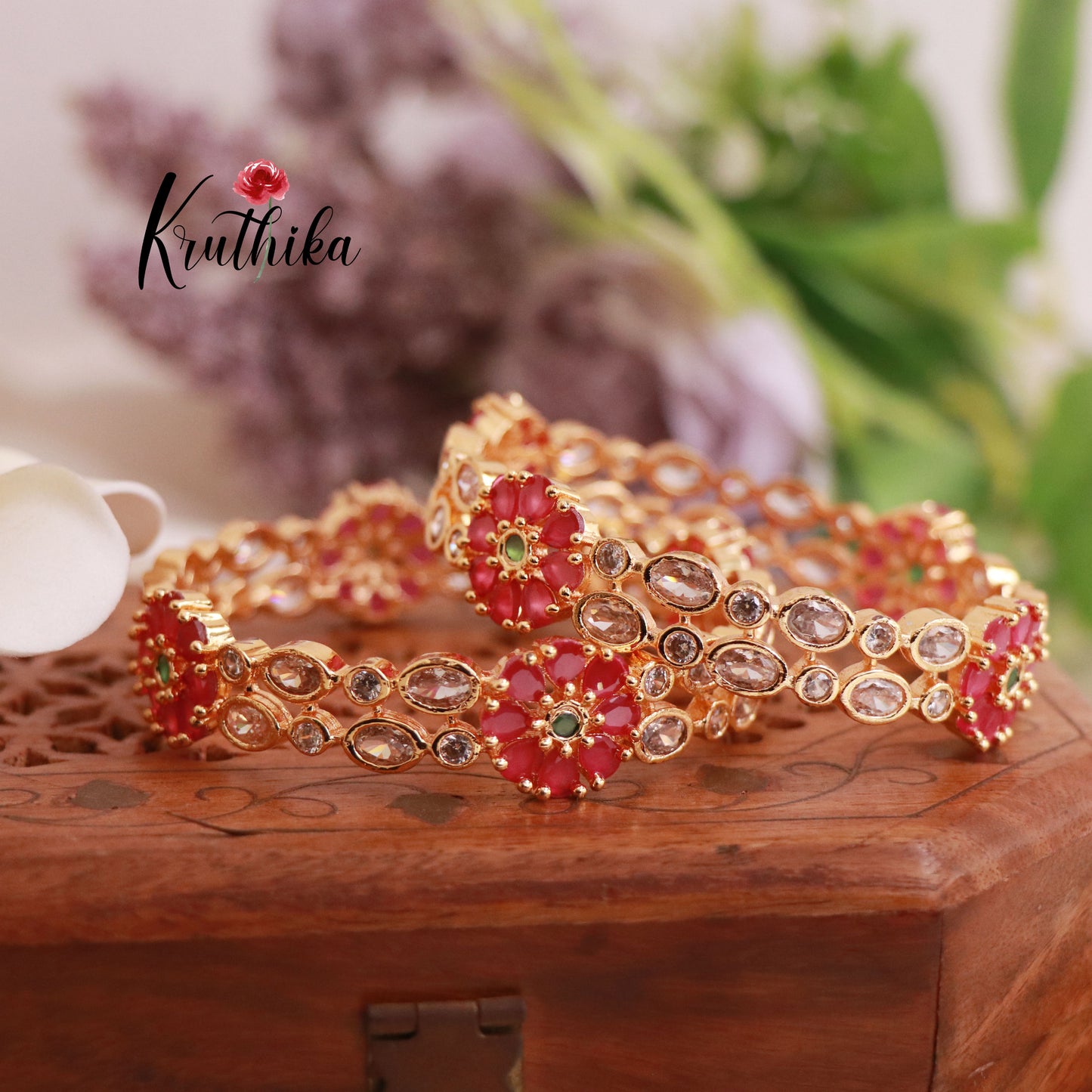 Uncut stones kemp flower bangles B48
