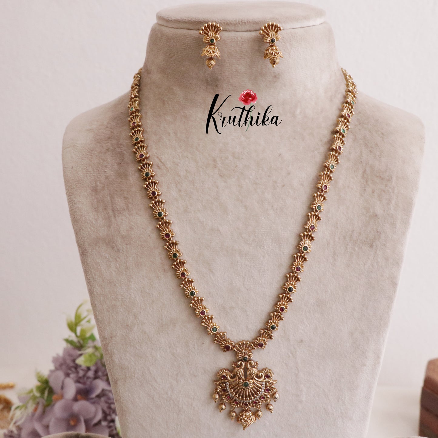 Simple Peacock Design Multi Stone Necklace NC2065