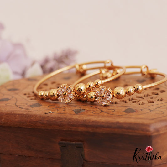 Pretty Gold-Tone Floral Adjustable Kada B511 (Set Of 2)|(Available In 2 Colors)