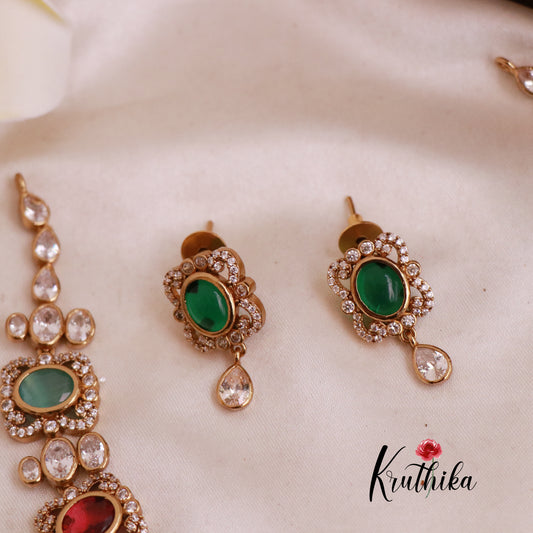 Simple CZ Navaratna uncut stones necklace NC1886