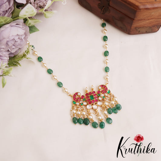Classic Peacock Motifs Pearl Bead Jadau Choker NC2846