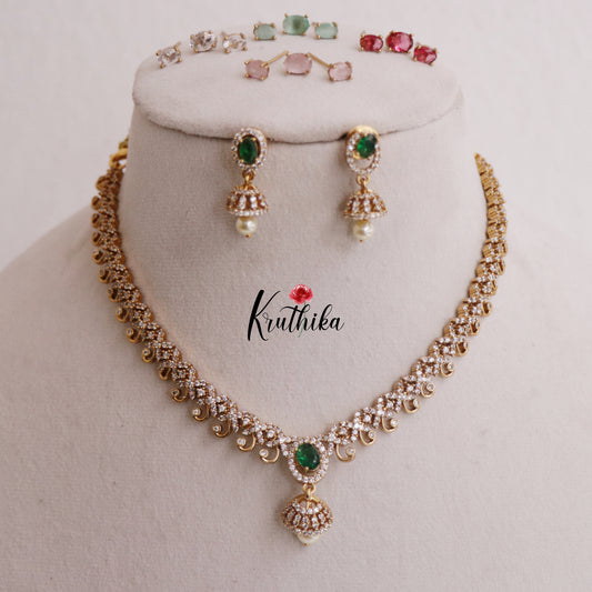 Beautiful CZ Changeable Stone Victorian Necklace with Jhumka Drops NC2321