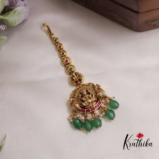 Beautiful Jadau Antique Lakshmi Maang Tikka With Pearl Drops MT301