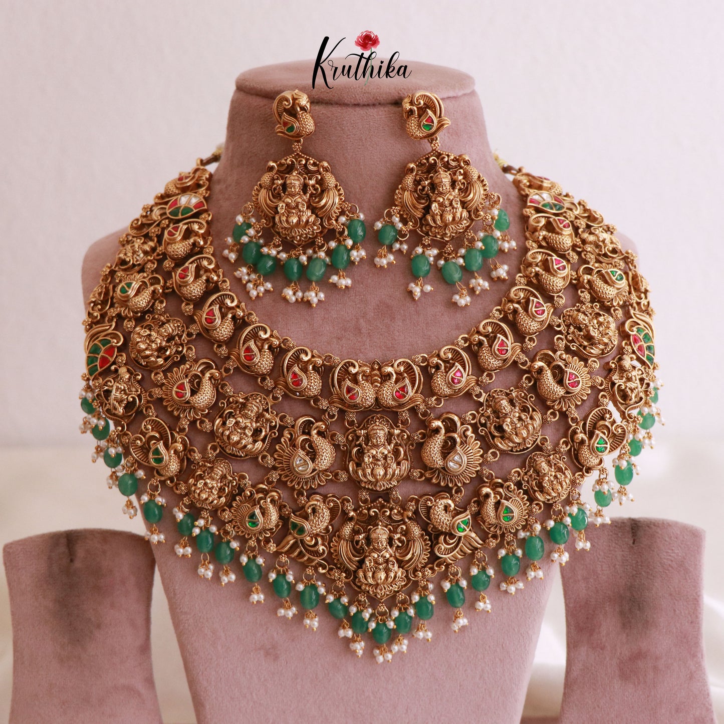 Grand Jadau three layer Temple choker NC1801 (Available in 2 Colours)