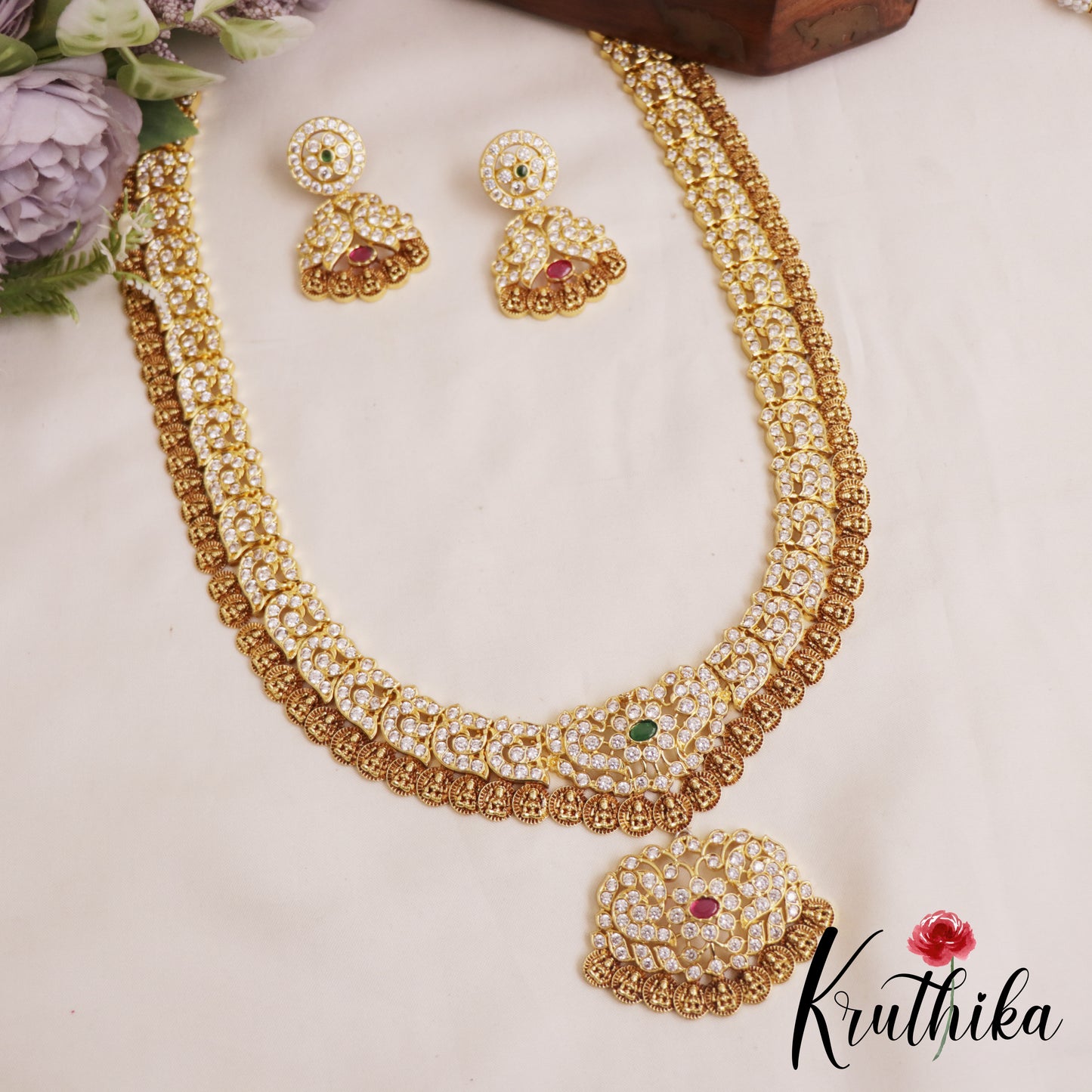 Traditional Antique Lakshmi Peacock Motifs AD Kasu Haaram LH2087
