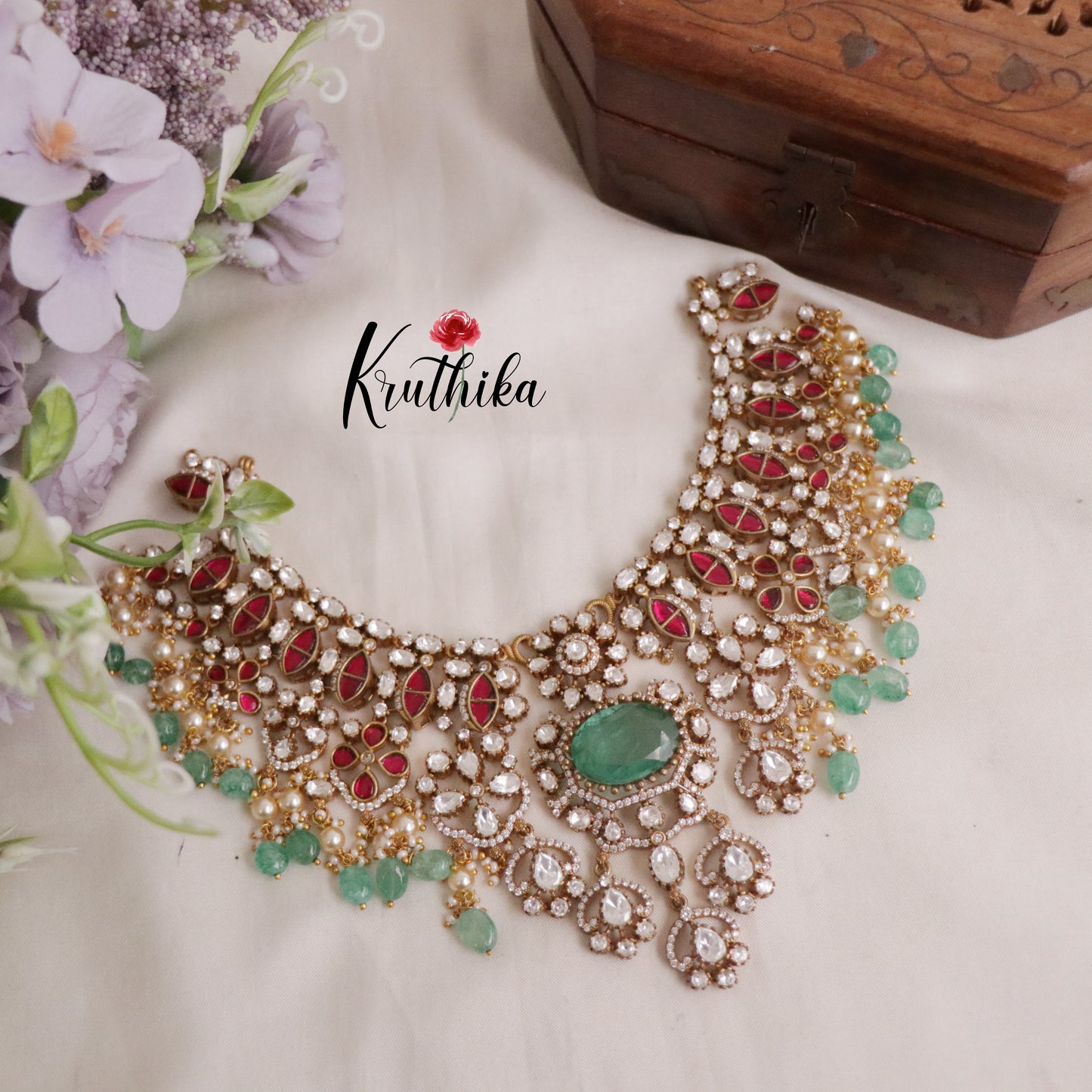 Pre order-Premium Victorian Moissanite Jadau Necklace NC2175-Pre order 25 to 30 days