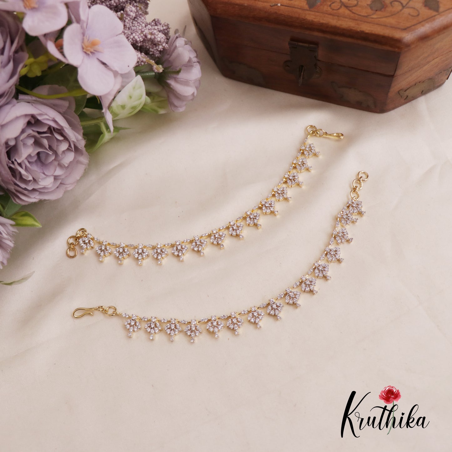 Classic CZ Floral Motifs Earchains EC174