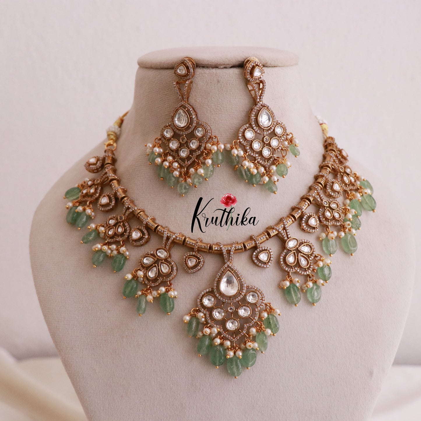 Trendy AD/Victorian Hasli-Pastel Green Beads NC1558