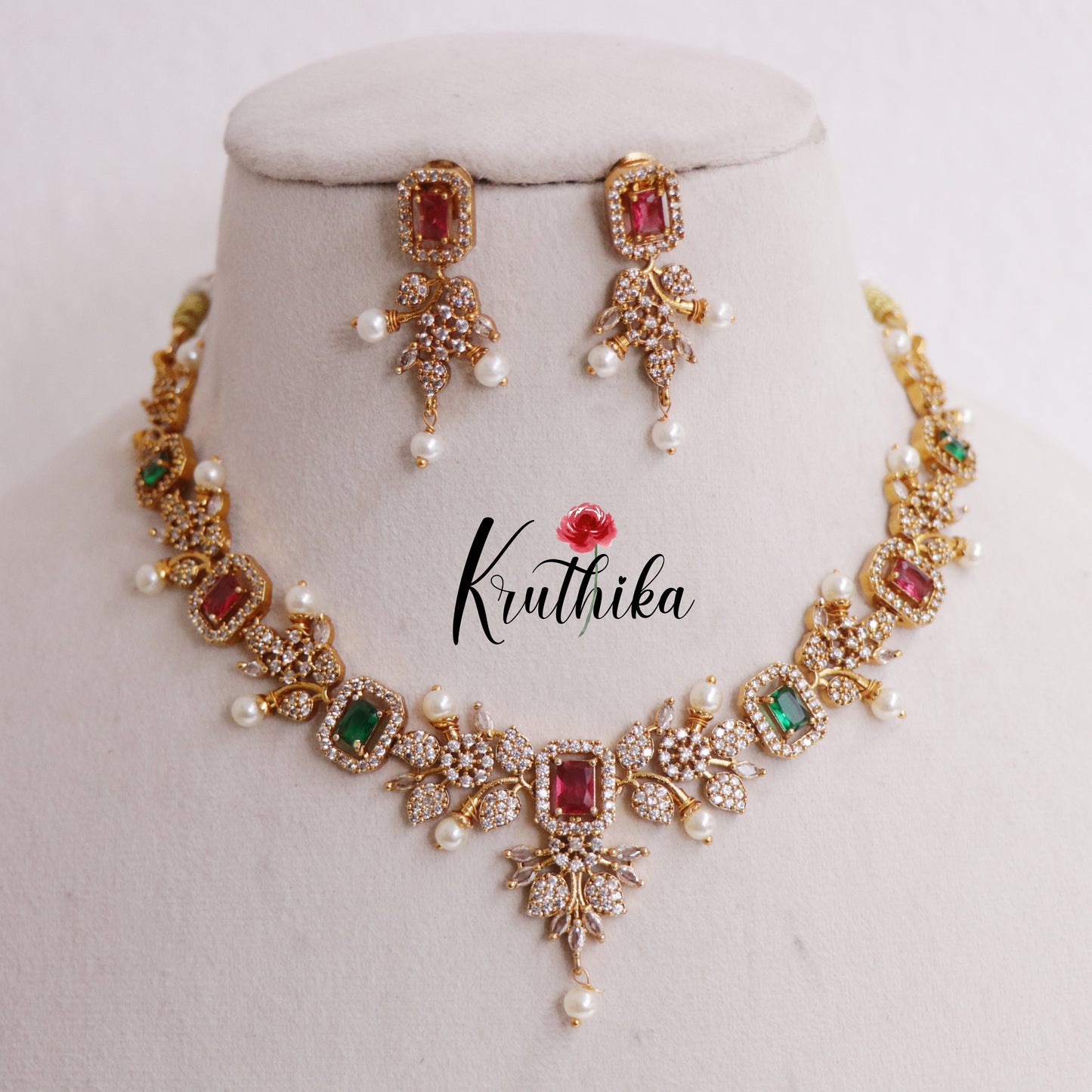 Elegant AD Stone Flower Necklace NC1933 (Available in 3 Colours)