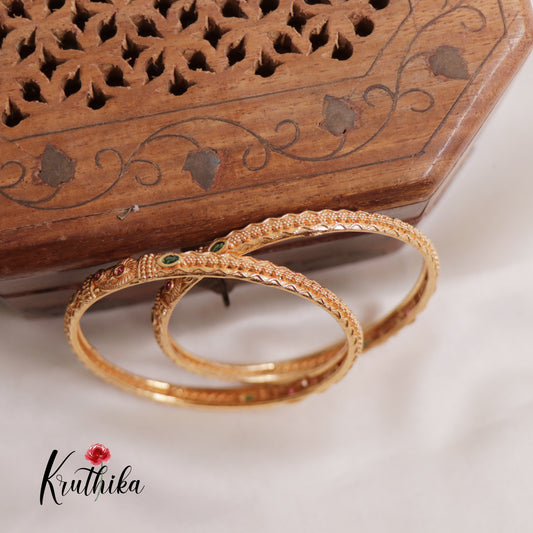 Micro-Plated Antique Gold Daily Wear Peacock Bangles B324