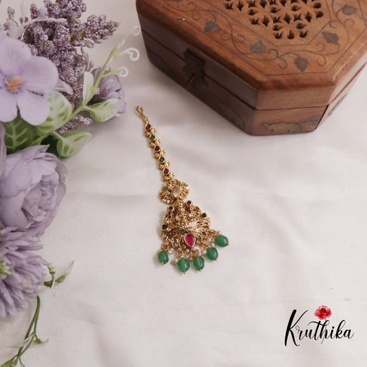 Classic Jadau Antique Lakshmi Maang Tikka With Pearl Drops MT297 (Available In 2 Colours)