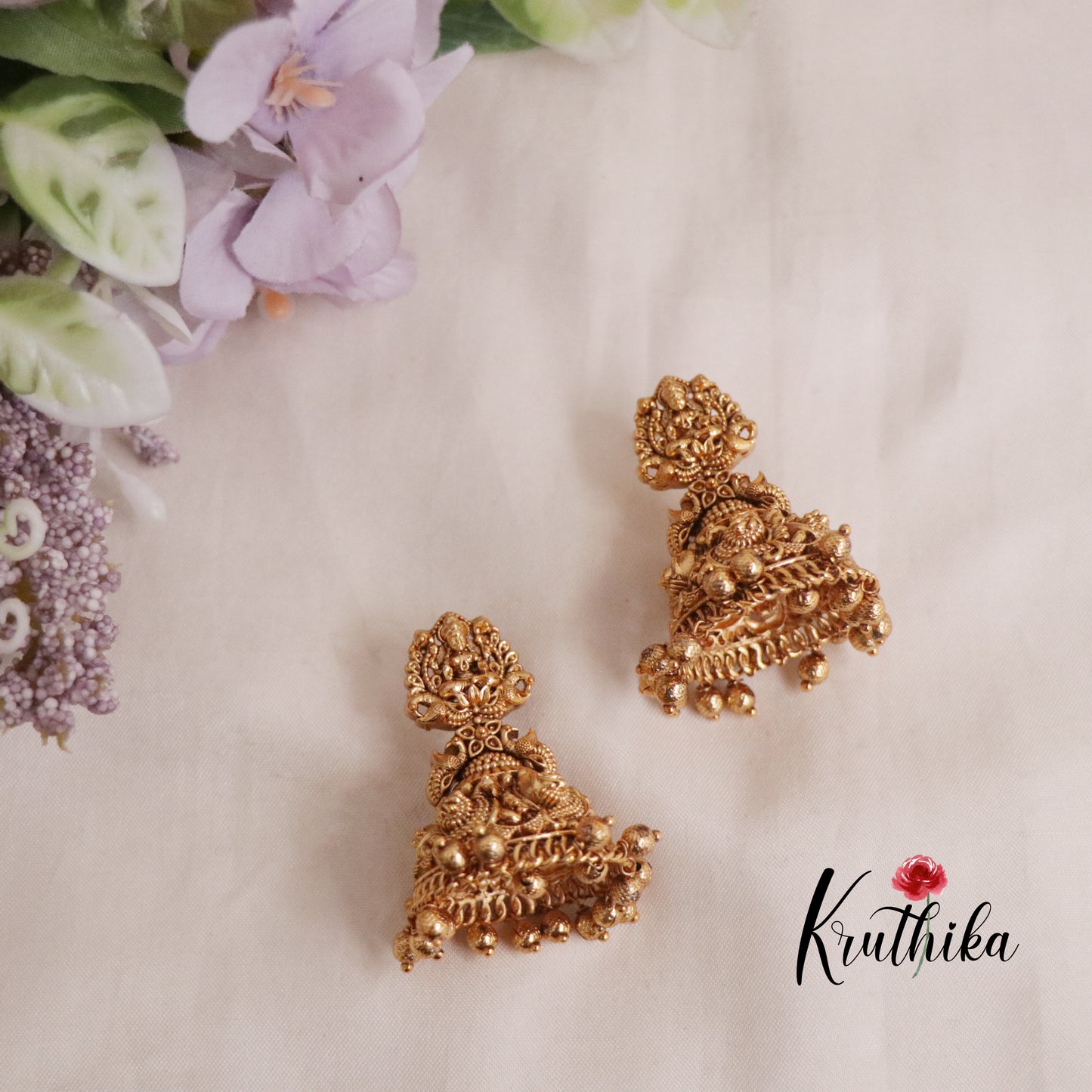 Beautiful Antique Temple Lakshmi Jhumka E645 (Available in 2 Colors)