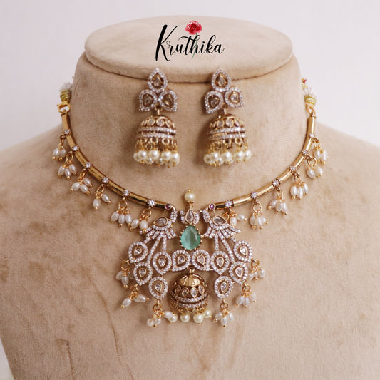 Trendy AD Hasli Necklace with Peacock Pendant NC2278 (Available in 2 Colors)