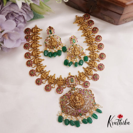 Beautiful Kemp Coin Lakshmi Necklace with Detachable Pendant Drops NC2289