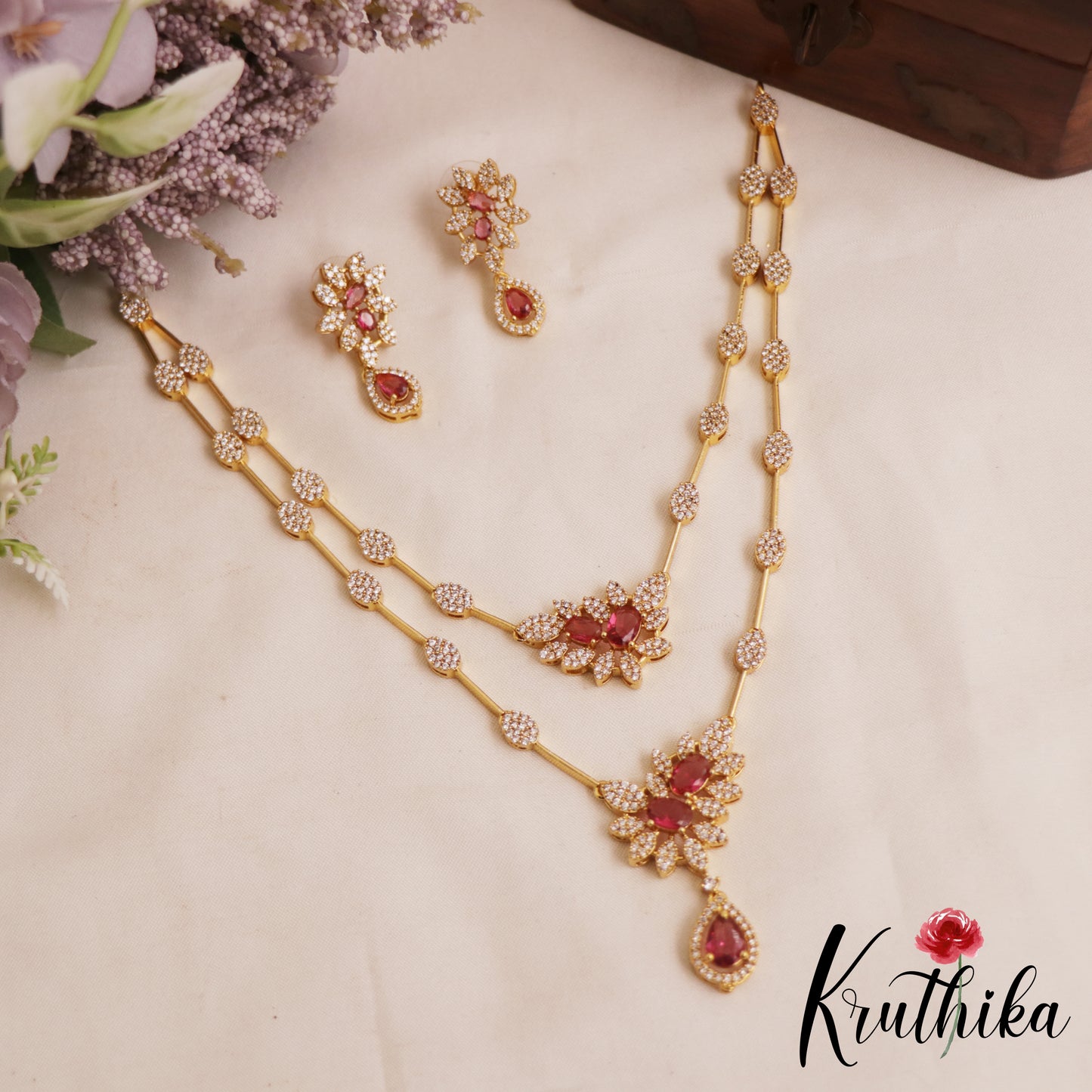 Sparkling Floral Motifs Multi Layered AD Victorian Necklace NC2902 (Available In 2 Colors)