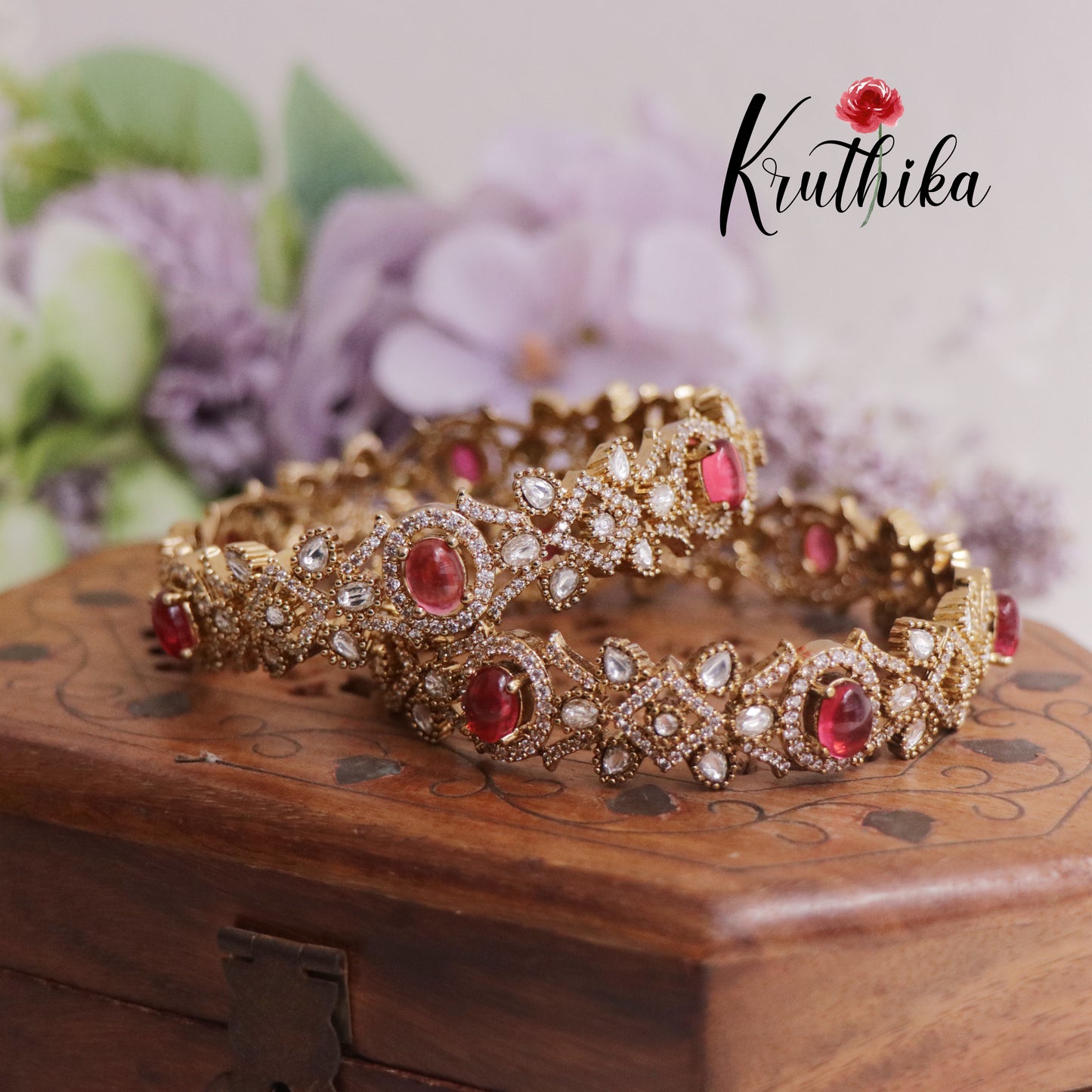 Trending CZ Victorian Kundan Bangles B294 (Available in 2 Colours)| (Set of 2 Bangles)