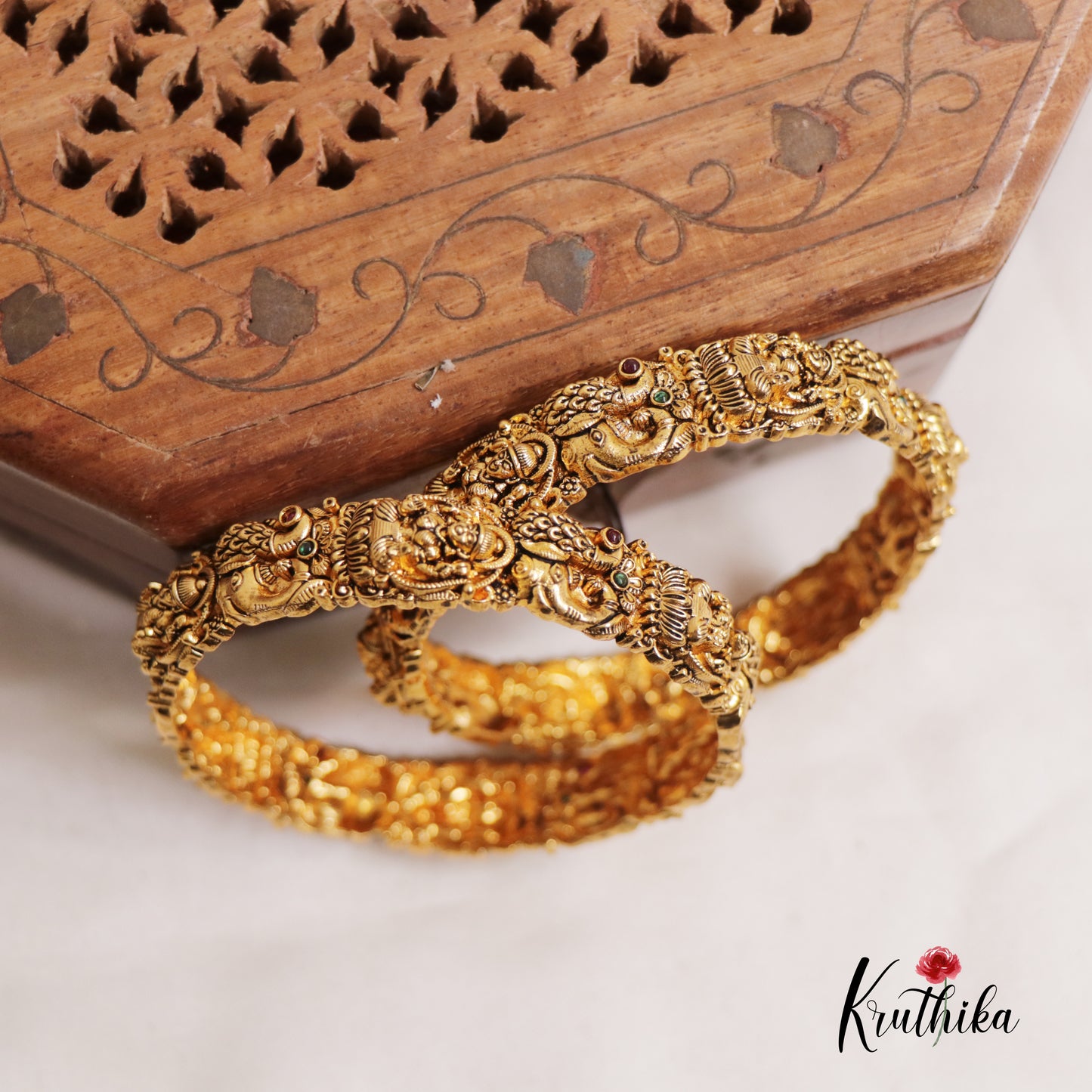Beautiful Lakshmi Floral Peacock Bangles B346 (Set of 2 Bangles)