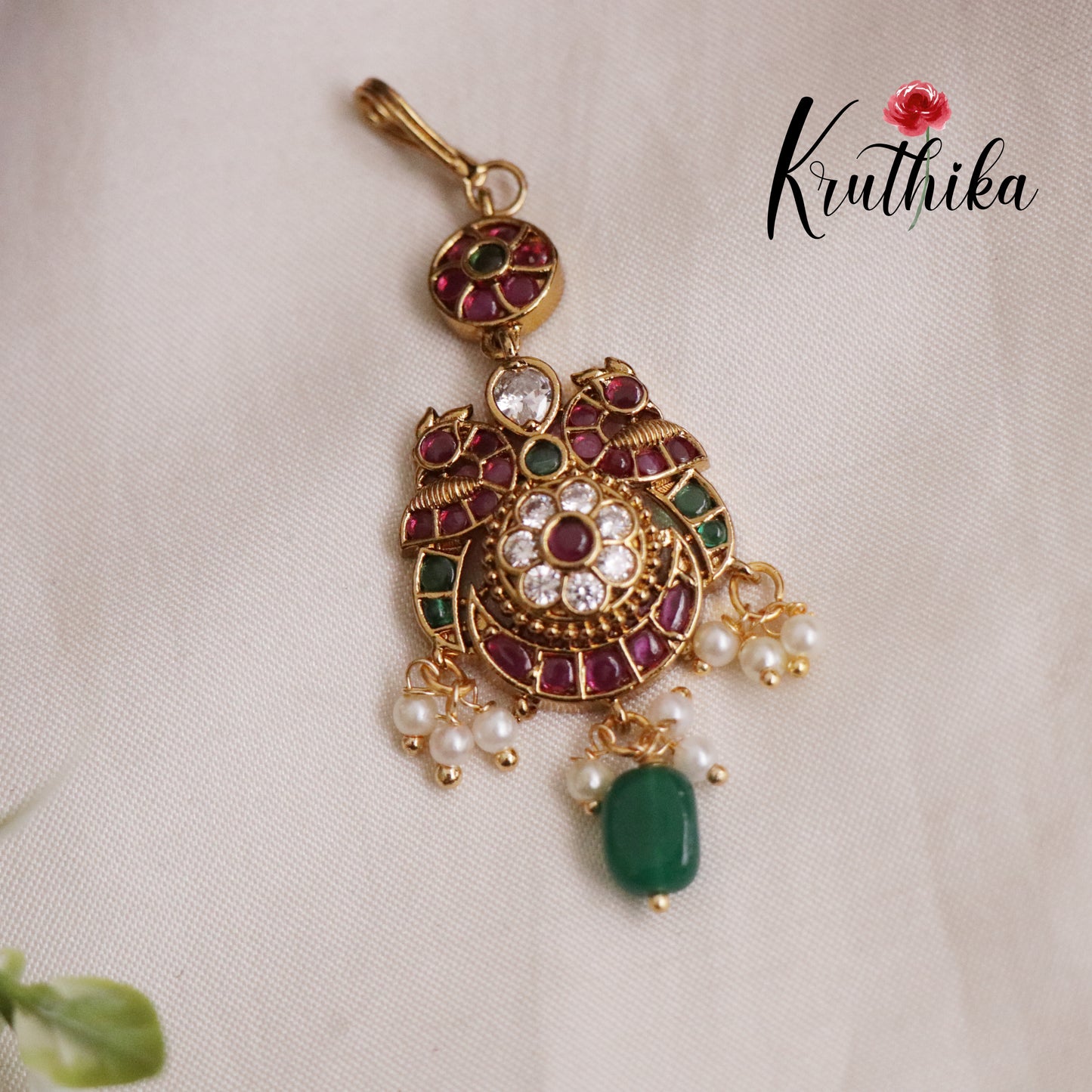 Beautiful Antique Kemp Peacock Motif Maang Tikka MT274