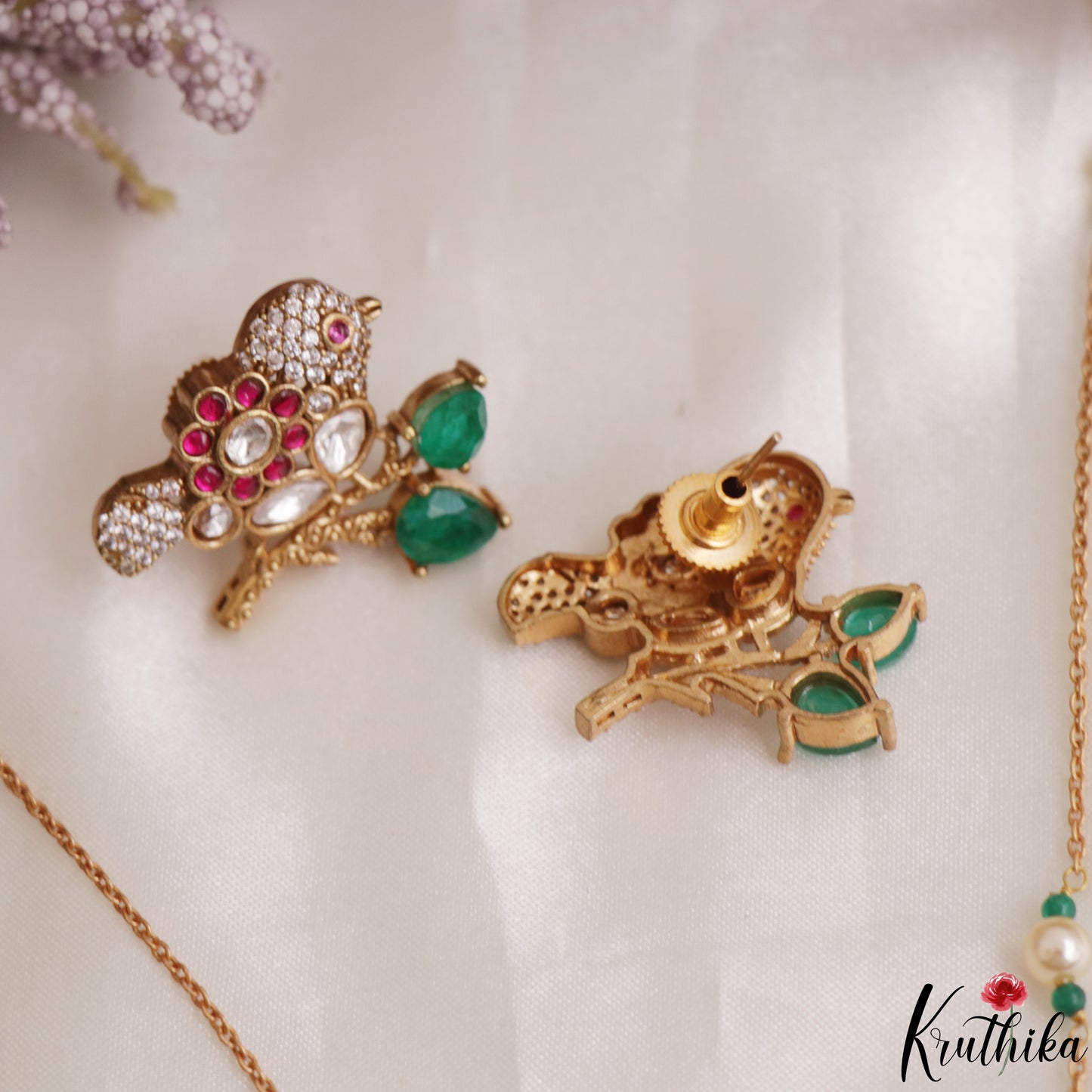 Pretty Sparrow Motifs Polki Pendant Chain NC3103 (Available In 3 Colors)