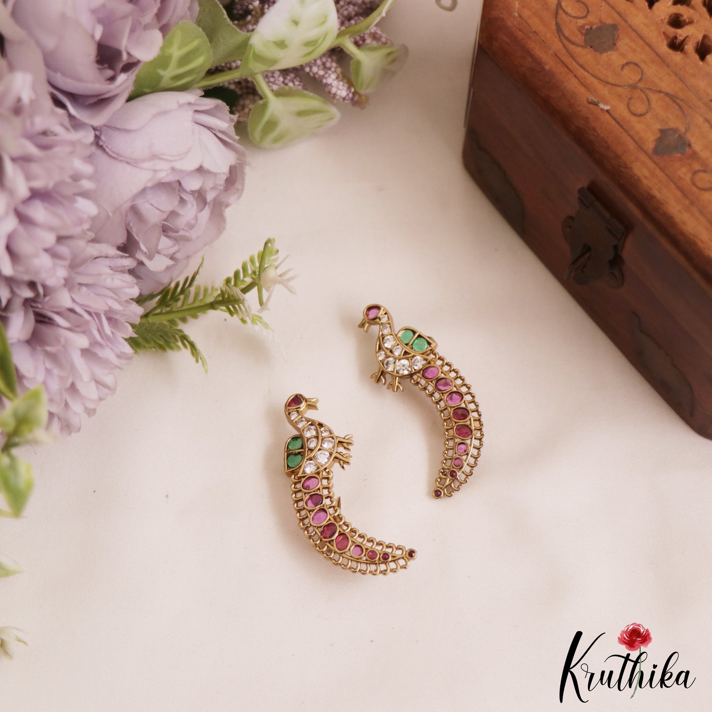 Pretty Kemp Stone Peacock Ear Climbers / Ear Cuffs E1005 (Available In 2 Colors)